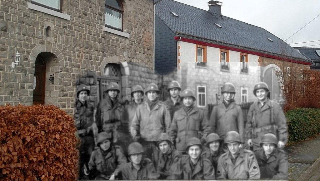 Ghost picture of the 393rd Infantry HQ personnel in front of the CP. Krinkelt, November 1944.